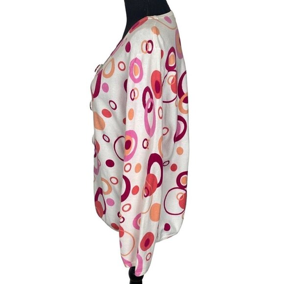 TIMBERLEA Sweater Button Front Long Sleeve White Pink M 63-9 - Picture 4 of 12